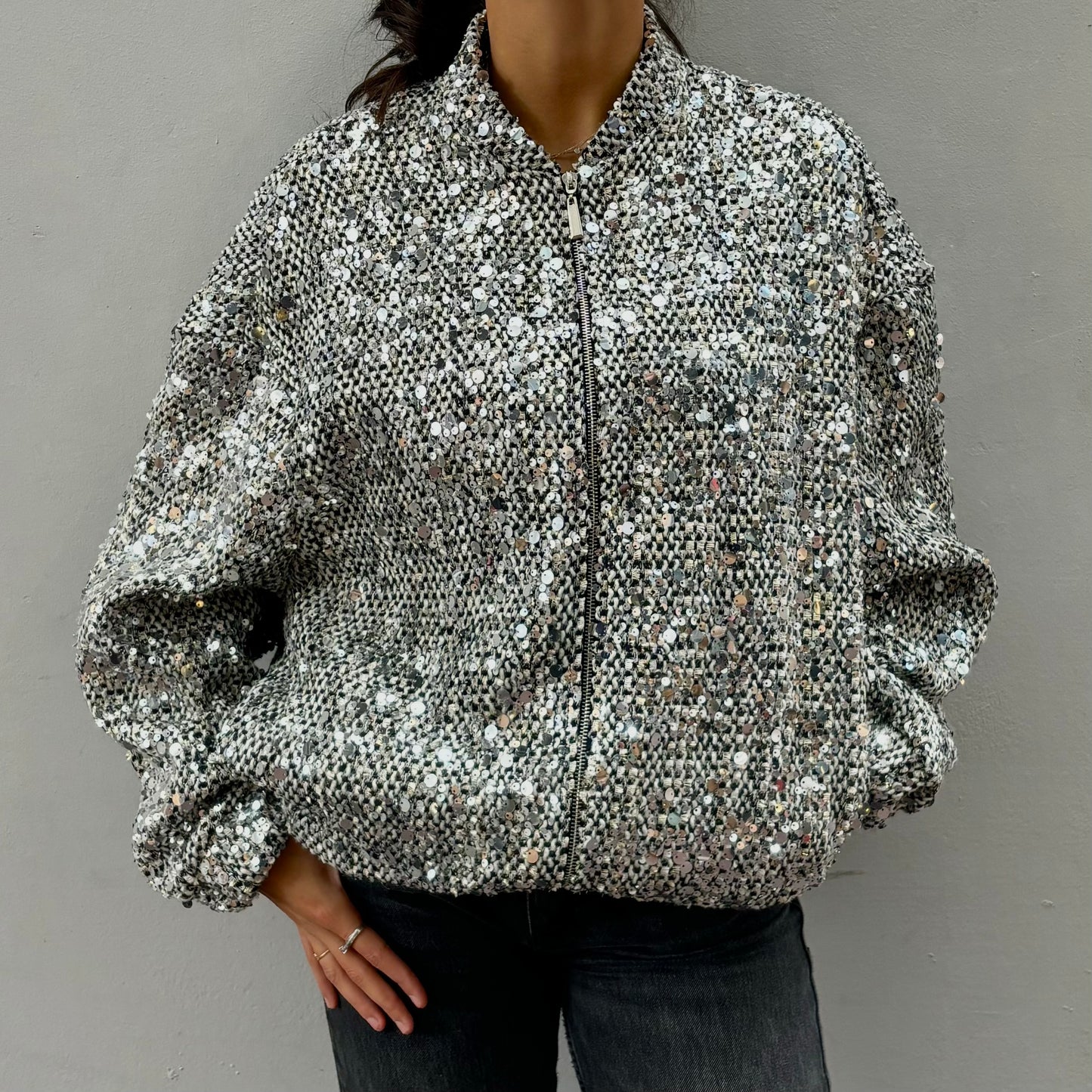 Silberne Glitzerjacke