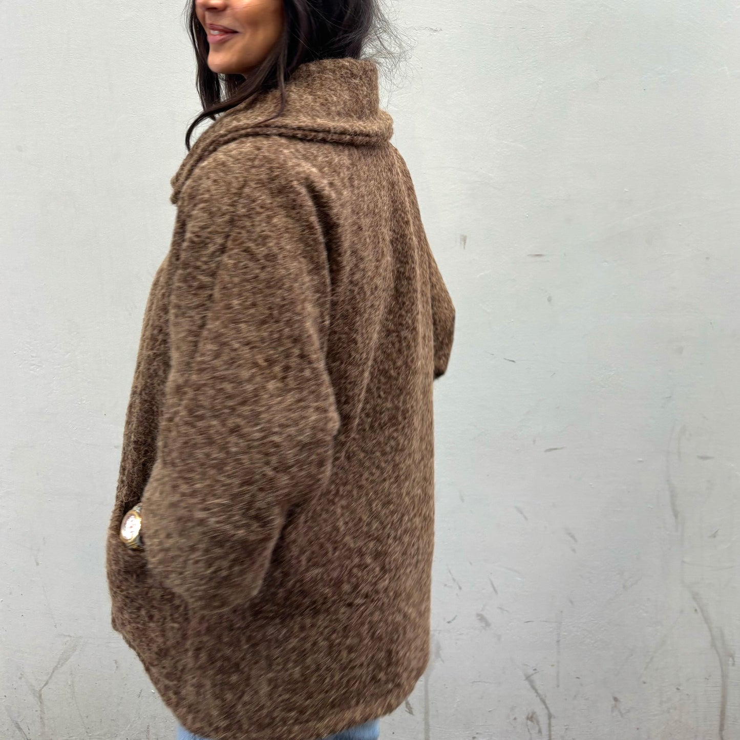 Taupefarbene Cocoon-Wolljacke